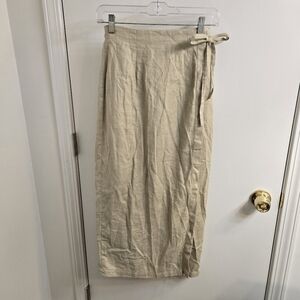 Vintage Gap 100% Linen Wrap Skirt, Mid Length, Tan, Size 6